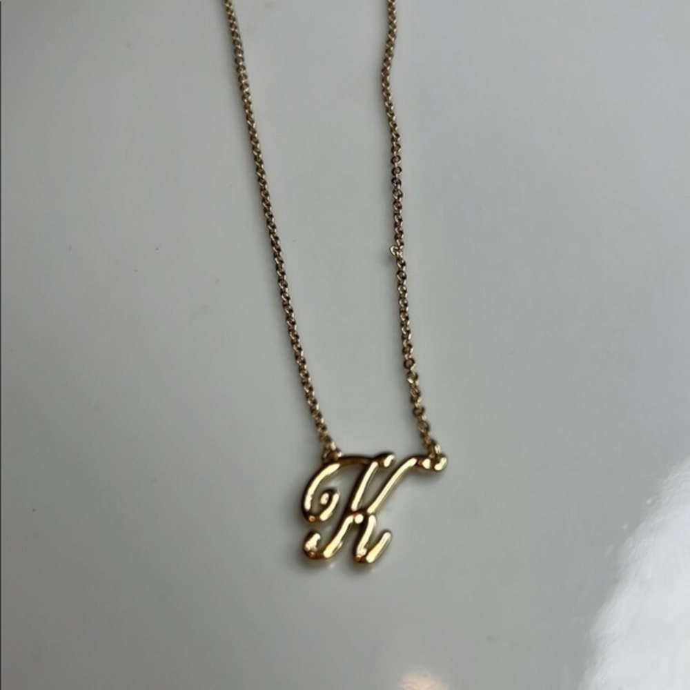 Gold Necklace with Cursive M Pendant and Fine Chain